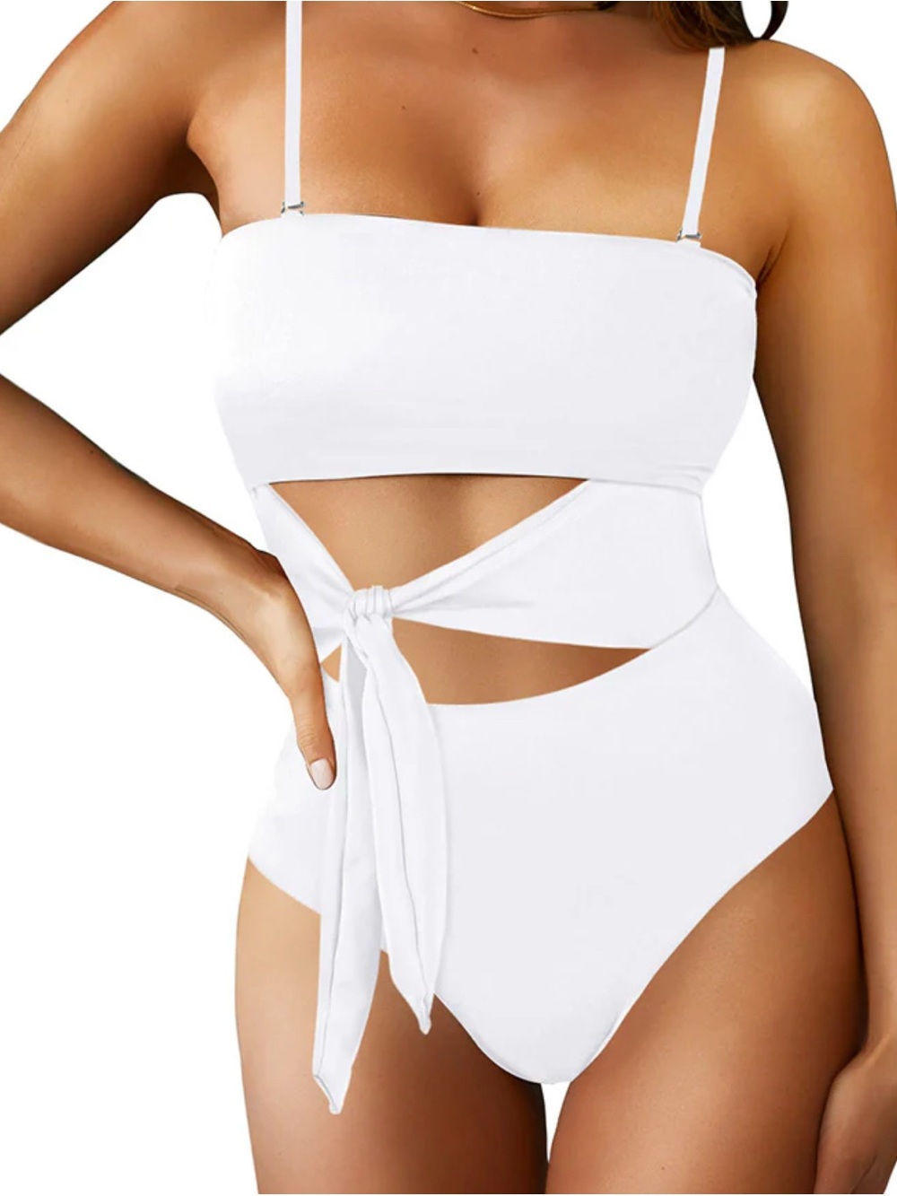 White Tie-Front One-Piece Swimsuit - large